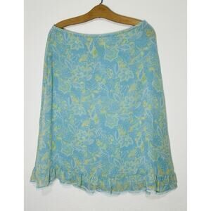 Vintage Skirt Y2K OSCAR dela‎ Renta  100% Silk Floral Ruffle BOHO Women 12 blue